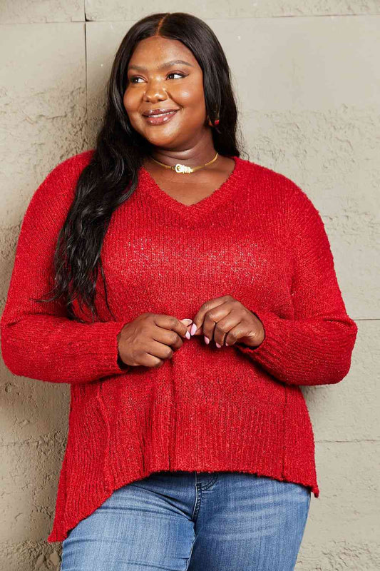 Heimish By The Fire Full Size Draped Detail Knit Sweater (M or 1x)