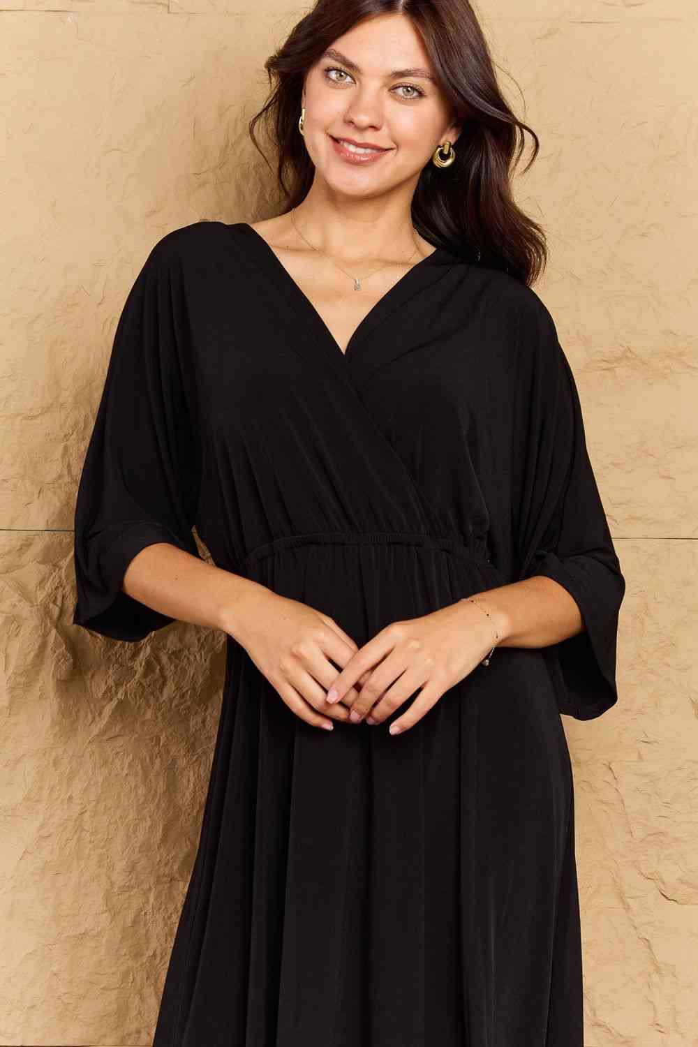 OneTheLand Make Your Move Solid Surplice Midi Dress (S or M)