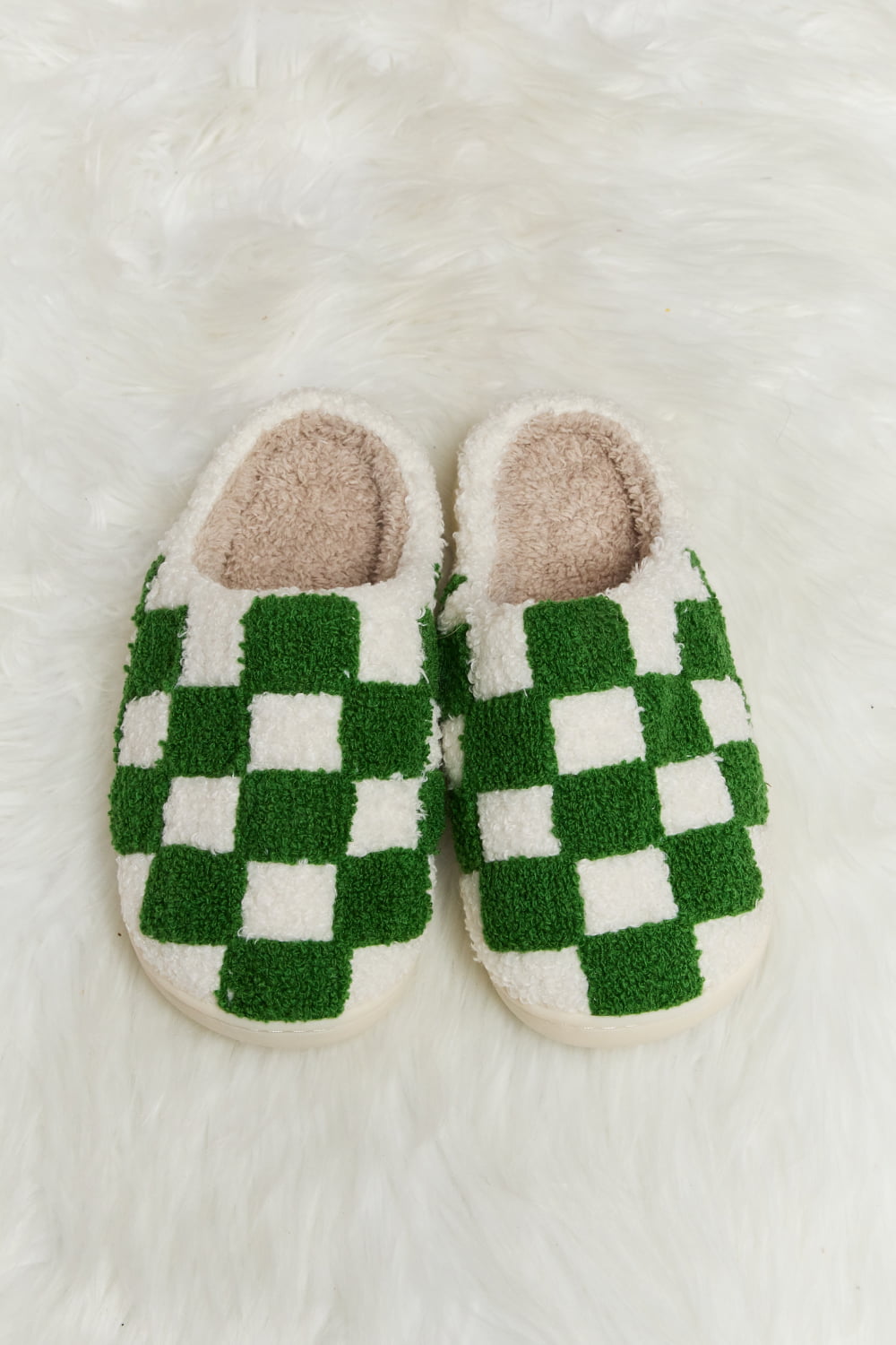 Melody Checkered Print Plush Slide Slippers (Color Options)