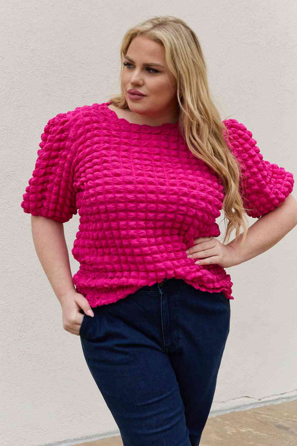 And The Why Bubble Textured Puff Sleeve Top (S, M, XL or 1X)