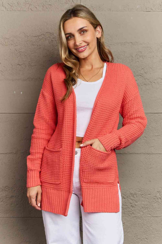 Zenana Bright & Cozy Waffle Knit Cardigan (L, XL or 1X)