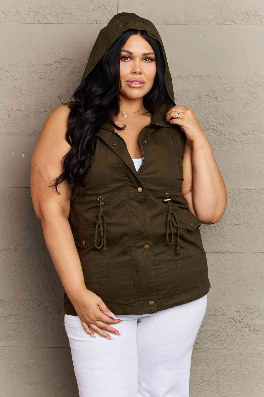 Zenana More To Come Full Size Military Hooded Vest (S, L or XL)