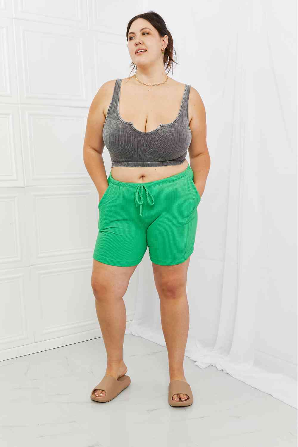 Blumin Apparel Too Good Full Size Ribbed Shorts in Green (S-3x)