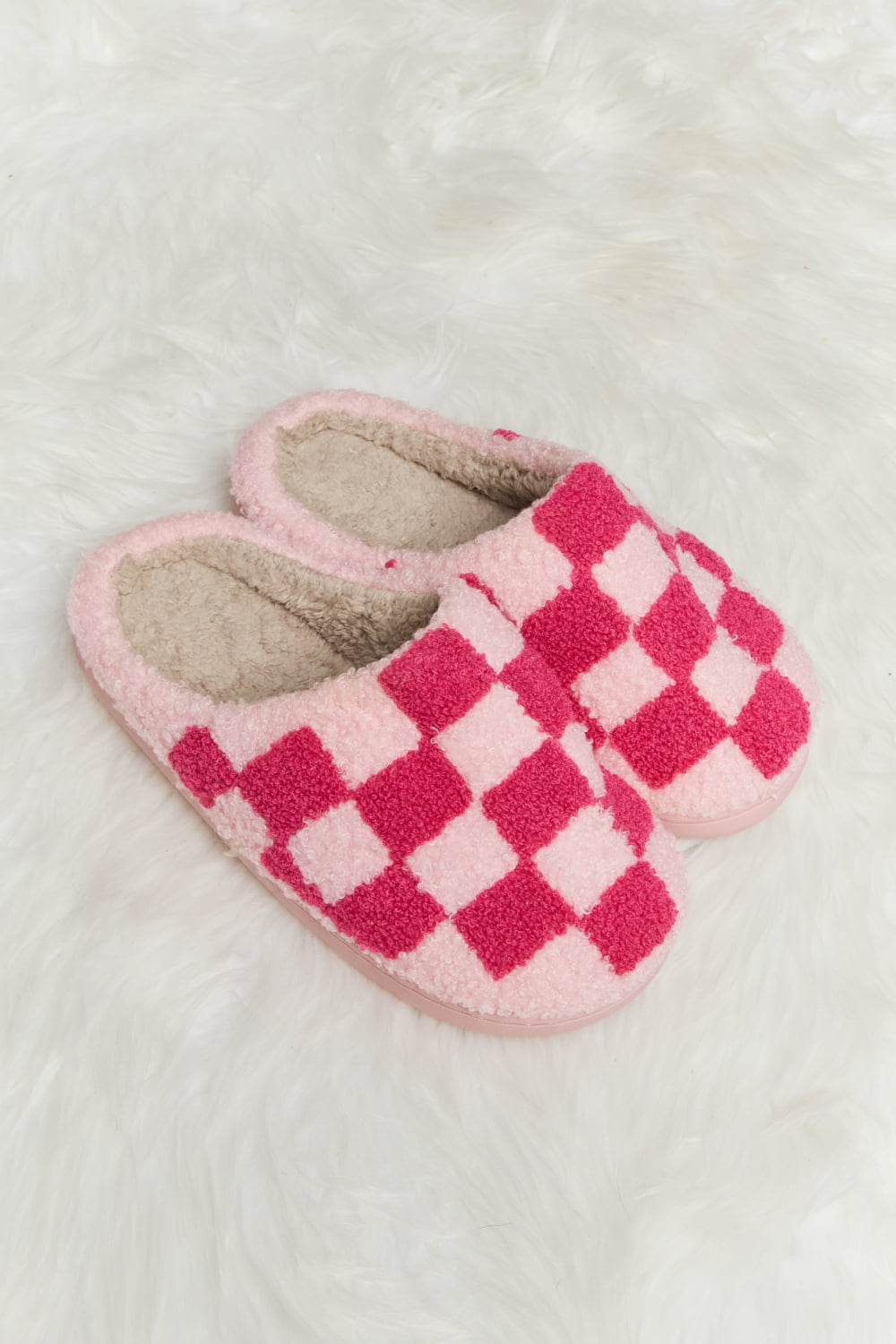 Melody Checkered Print Plush Slide Slippers (Color Options)