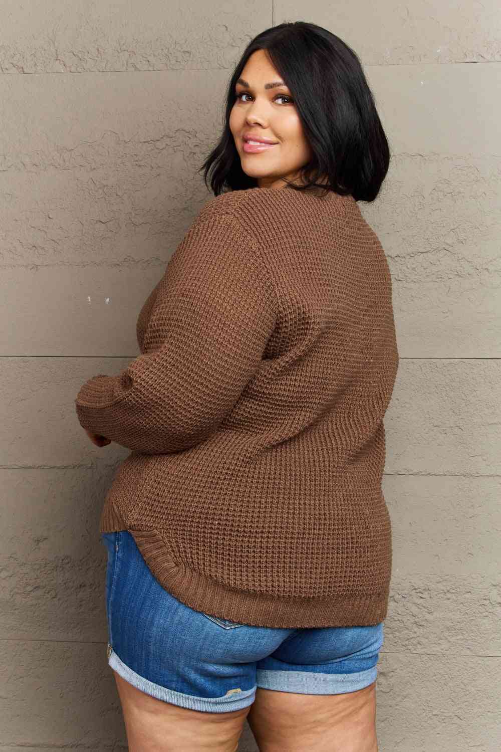 Zenana Breezy Days Plus Size High Low Waffle Knit Sweater (1x or 2x)